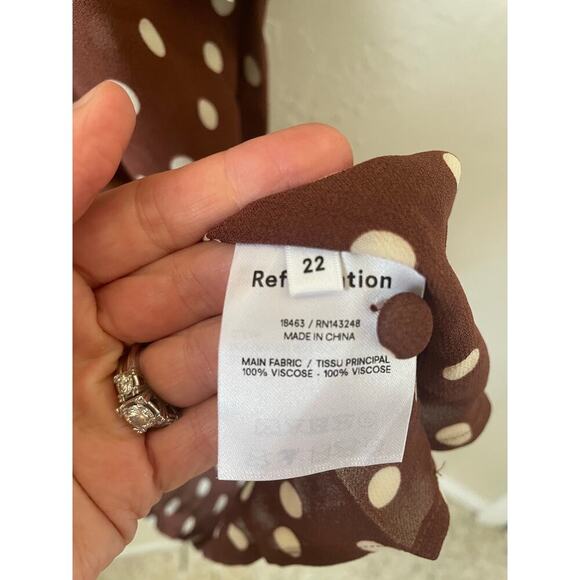 Reformation‎ Doutzen Dress Polka Dot Ruffles Retro Feminine Chocolate Brown 22 - Picture 9 of 10